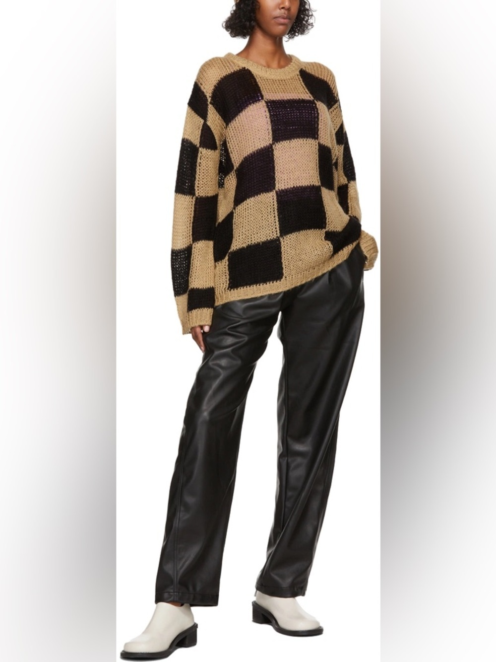 The Open Product Open YY wool blend checker board sweater beige/black OS